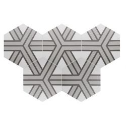  Série COIMBRA de EQUIPE CERAMICAS. 
 Carrelage Hexagonal ALPHA décor blanc gris noir mat en grès...