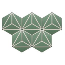  Série COIMBRA de EQUIPE CERAMICAS. 
 Carrelage Hexagonal SOLAR décor blanc vert mat en grès...