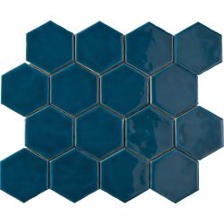  Carreaux hexagone bleu façon artisanal fabriqués en double cuisson avec des émaux naturels....